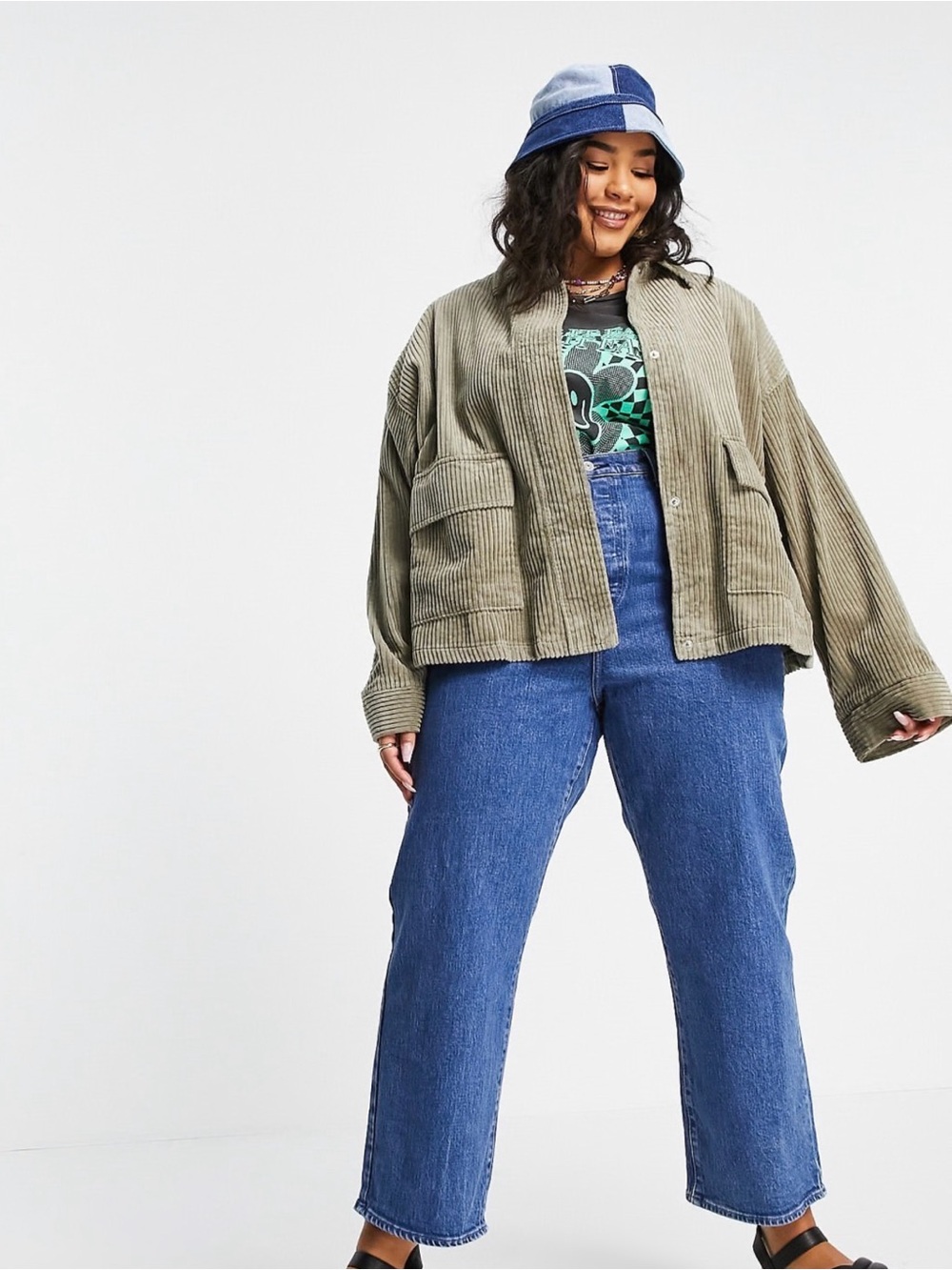 ASOS Curve jumbo corduroy jacket olive  button front 2 pockets Size US 20 UK 24